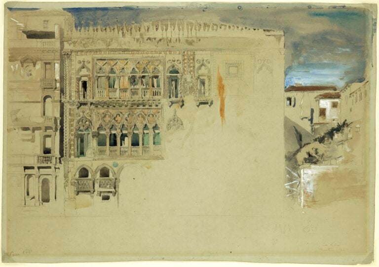 John Ruskin, Ca’ d’Oro, 1845, matita, acquerello, tempera su carta grigia, 476 x 330 mm, Ruskin Foundation (Ruskin Library, Lancaster University), Lancaster © Ruskin Foundation, Lancaster