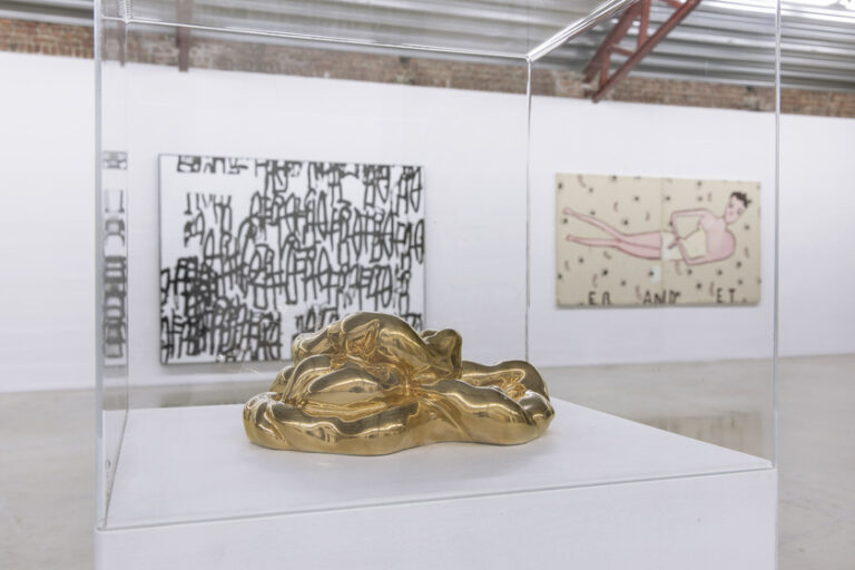 Contemporary Chaos, curated by Demetrio Paparoni, 2018, Vestfossen Kunstlaboratorium, photo Nina Ansteni. From the left: Liu Jianhua (in the foreground), Sergio Fermariello, Rose Wylie