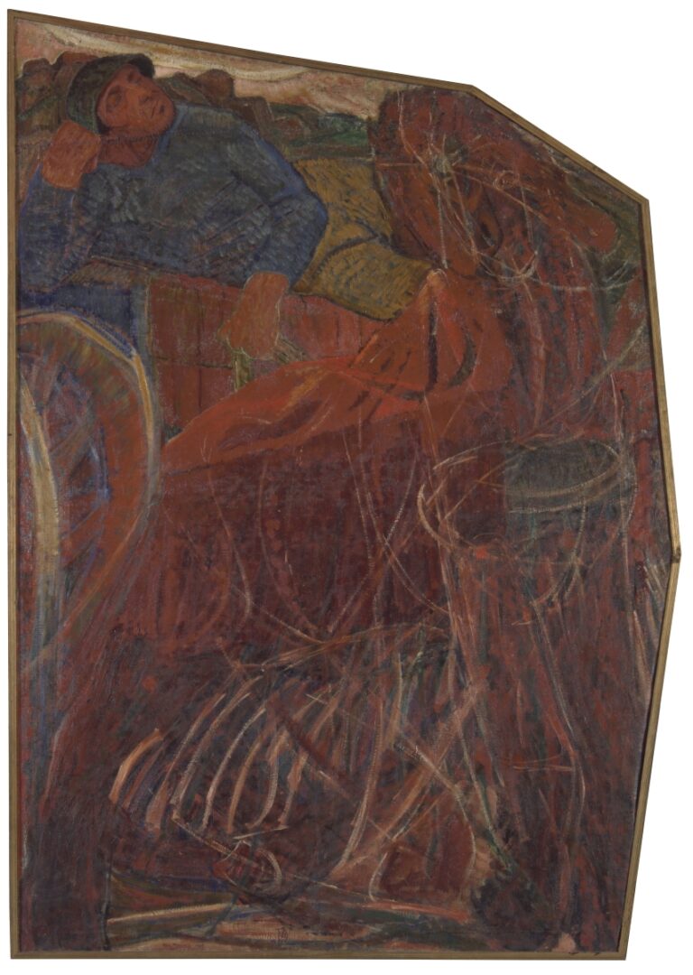 Ferrucio Ferrazzi, Il carrettiere che dorme, 1914, olio su tela sagomata a prisma