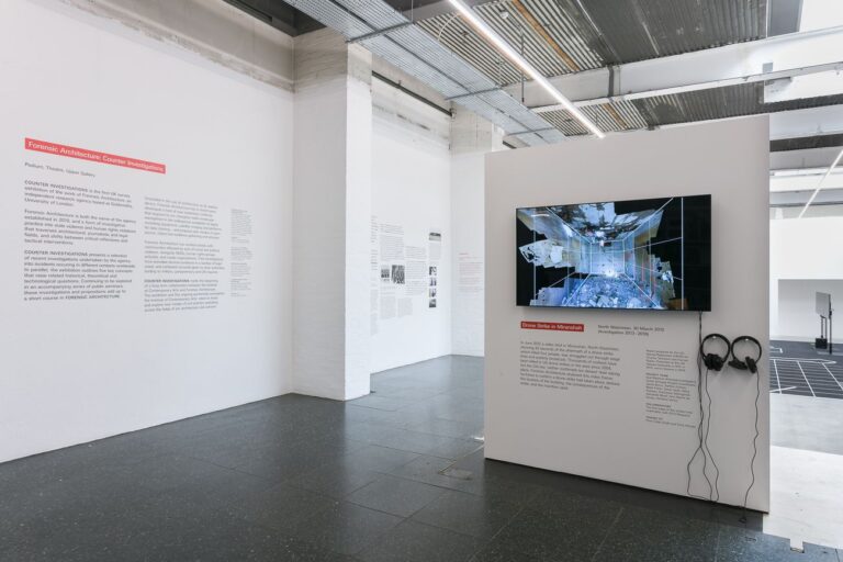 Forensic Architecture. Counter Investigations. Installation view at the Institute of Contemporary Arts, Londra 2018. Photo Mark Blower