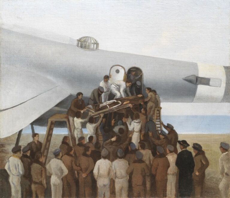 Francesco Trombadori, Lo sbarco del pilota ferito, 1941 42. Collezione Studio Trombadori, Villa Strohl Fern, Roma