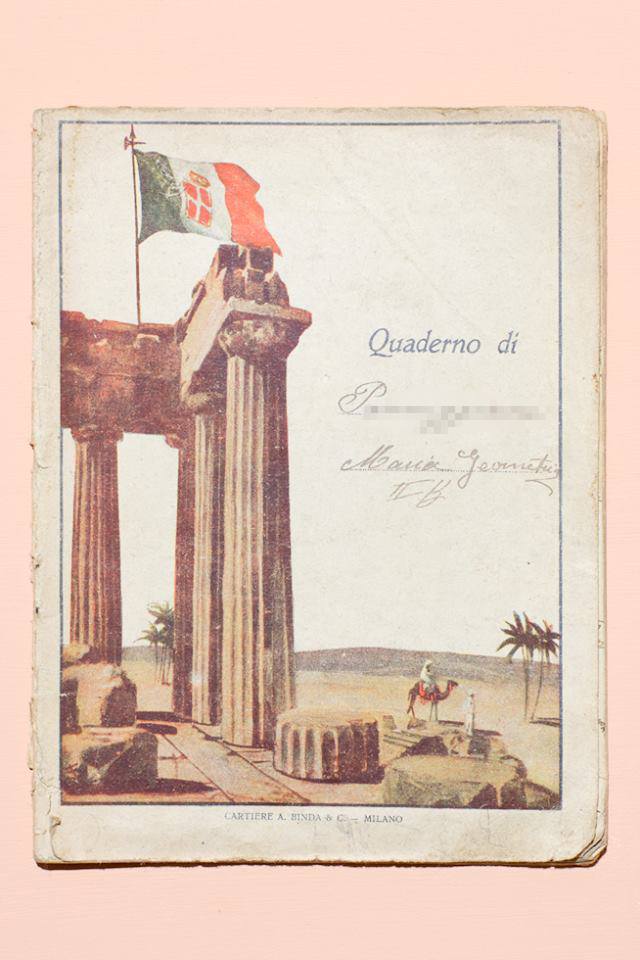 La copertina colonialista del quaderno di geometria di una ragazza di seconda media della provincia di Bologna, anni '30-'40
