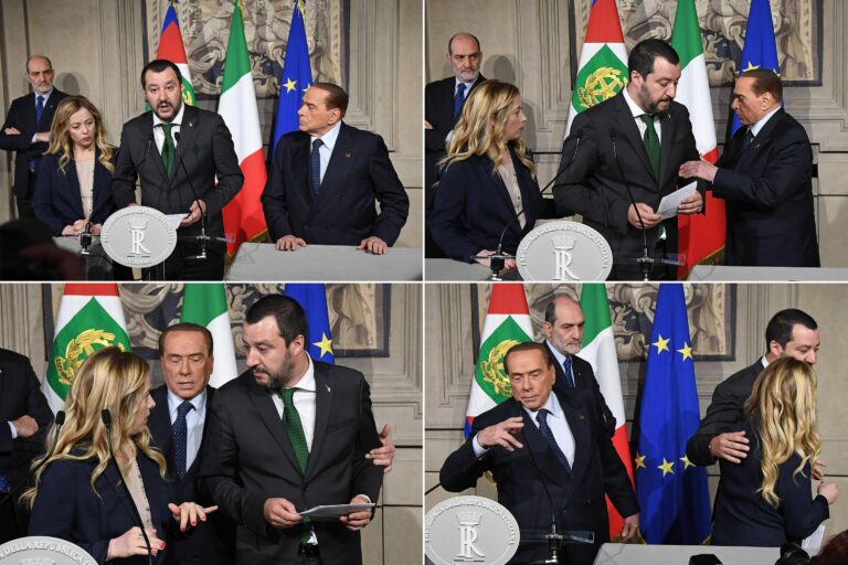 Le foto di Berlusconi che si prende la scena a sorpresa, dopo le Consultazioni al Quirinale