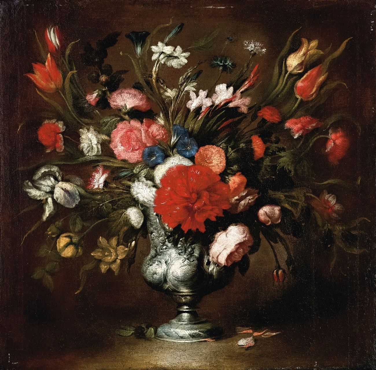 Stefano Camogli, Vaso di fiori con peonie e iris, collezione privata