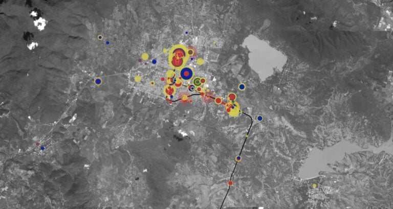 The Ayotzinapa Platform enables users to explore the relationship between thousands of events and hundreds of actors from the night of 26 27 September 2014. Image Forensic Architecture, 2017