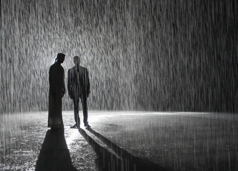 Random International, Rain Room, 2012. Exhibited at Sharjah Art Foundation, 2018. Image courtesy of Sharjah Art Foundation