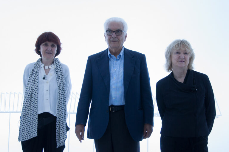 Biennale di Architettura di Venezia 2018. Arsenale. Shelley Mc Namara, Paolo Baratta, Yvonne Farrel. Photo Irene Fanizza