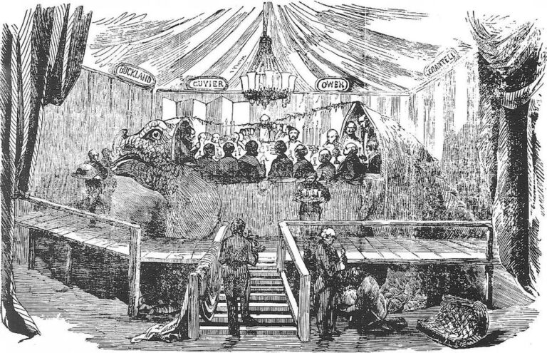 Benjamin Waterhouse Hawkins, Cena nella ricostruzione dell'iguanodonte, London Illustated News, 1854