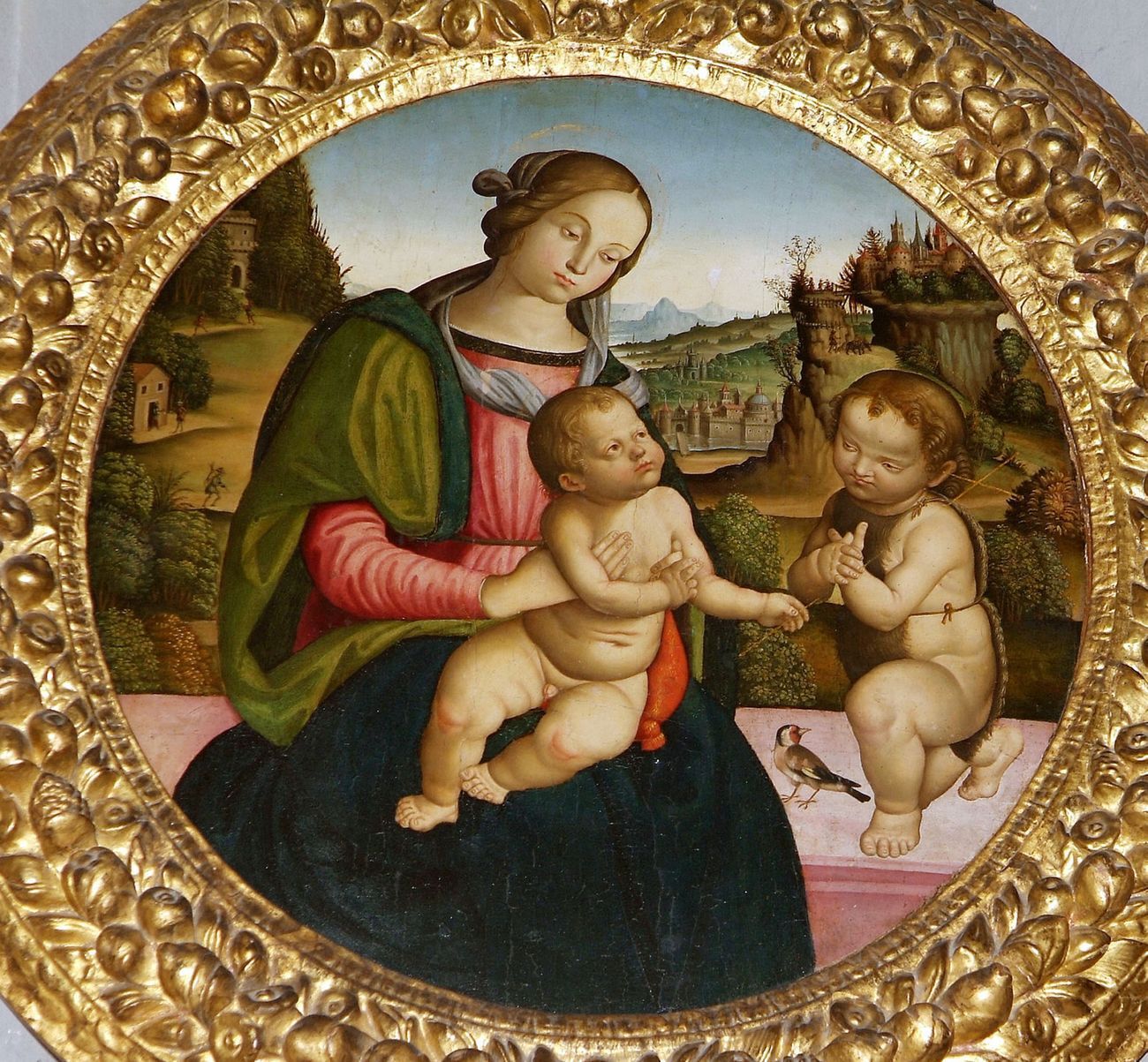 Scuola peruginesco pinturicchiesca, Madonna con il Bambino e San Giovanni Battista, prima metà del XVI secolo
