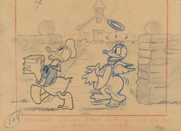 Donald's Better Self , 1938. Disney Studio Artist. Story sketch Colored pencil and graphite on paper © Disney Enterprises Inc.