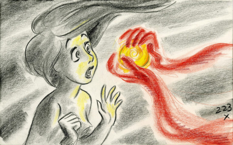 The Little Mermaid , 1989. Roger Allers. Story sketch. Colored pencil on paper © Disney Enterprises Inc.