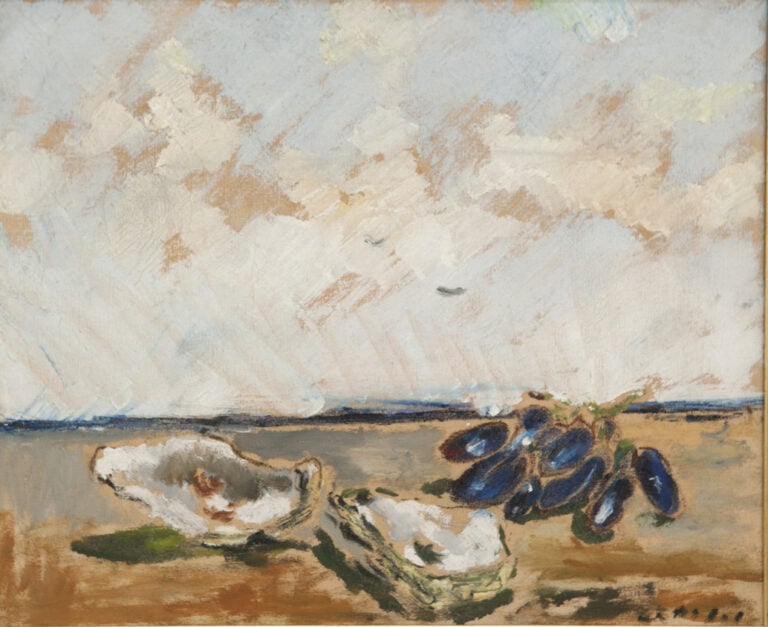 Filippo De Pisis, Natura morta con ostriche e grappolo d'uva, 1932, olio su tela, collezione privata