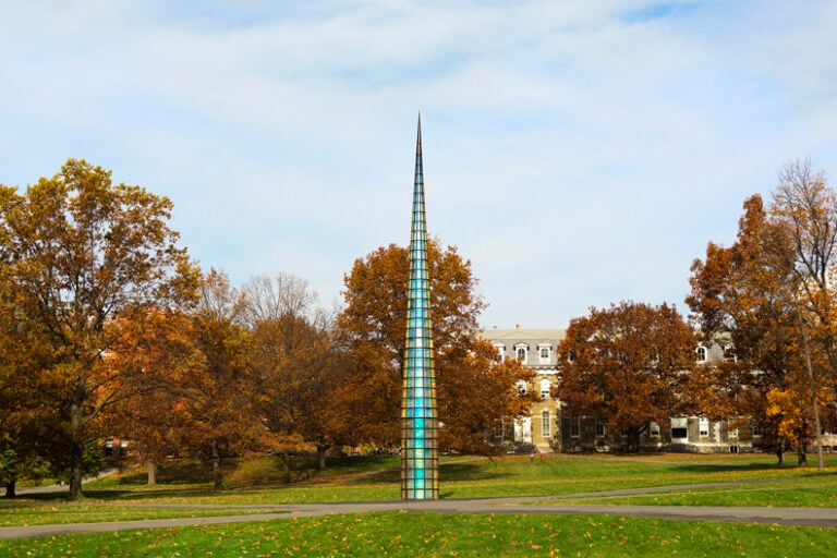 Kimsooja A Needle Woman: Galaxy was a Memory, Earth is a Souvenir, 2014 Steel, polymer laminated acrylic panel, circular mirror Developed with Cornell Council for the Arts for Intimate Cosmologies: The Aesthetics of Scale in an Age of Nanotechnology, 2014 CCA Biennial, Cornell University Courtesy: Axel Vervoordt Gallery