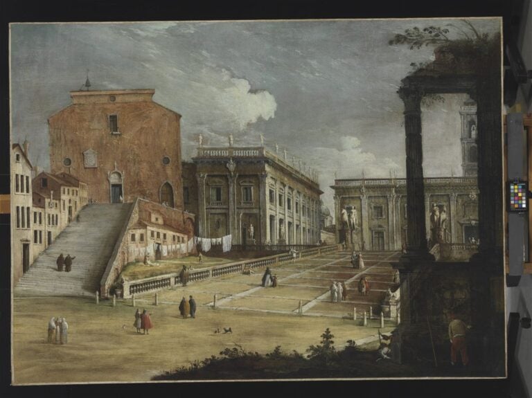 Bernardo Canal (1673-1744) e Canaletto (1697-1768), Santa Maria d’Aracoeli e il Campidoglio, Roma, 1720 ca., olio su tela, cm 146,5 x 200, Budapest, Szépmúvészeti Múzeum/Museum of Fine Arts, 53.483 © 2018. Szépművészeti Múzeum - Museum of Fine Arts Budapest