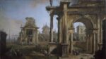 Canaletto (1697-1768), Capriccio con rovine, 1723, olio su tela, cm 178 x 322, Svizzera, Collezione privata