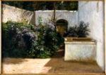 Filippo Palizzi, Cortile campestre con piante fiorite, Cava, 1857, Olio su tela, 42 x 30 cm.Galleria Nazionale d’Arte Moderna e Contemporanea di Roma