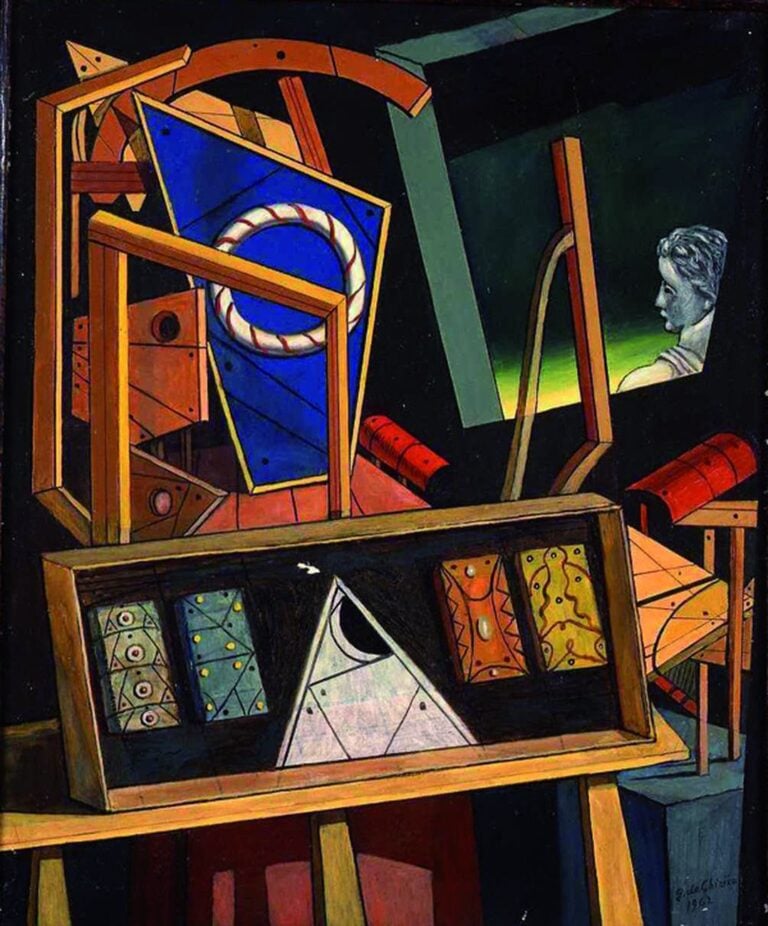 Giorgio de Chirico, Interno metafisico con profilo di statua, 1962