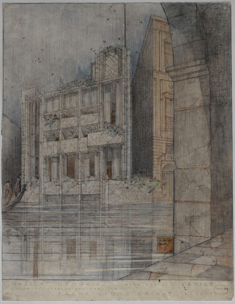 Masieri Memorial students' library and residence (Venice, Italy). Unbuilt Project, perspective, The Frank Lloyd Wright Foundation Archives (The Museum of Modern Art Avery Architectural & Fine Arts Library, Columbia University