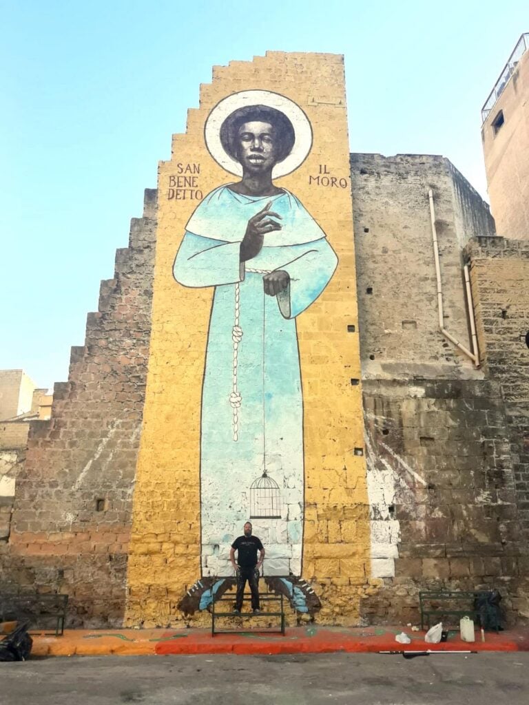 Palermo, Ballarò, il muro di Igor Scalisi Palminteri dedicato a San Benedetto il Moro