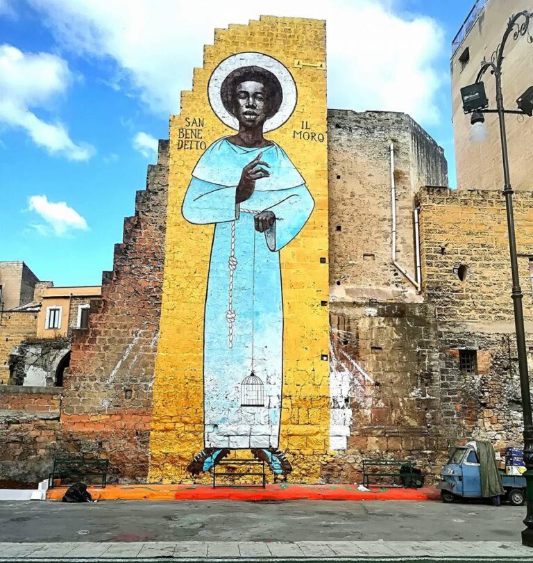 Palermo, Ballarò, il muro di Igor Scalisi Palminteri dedicato a San Benedetto il Moro