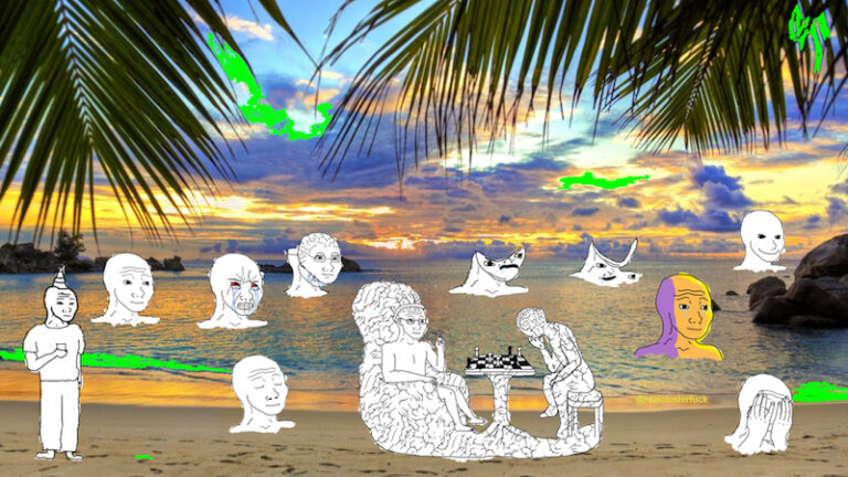 wojak Feelings at the beach or Wojak’s family three Memepropaganda: un progetto artistico collettivo esplora l'universo dei meme
