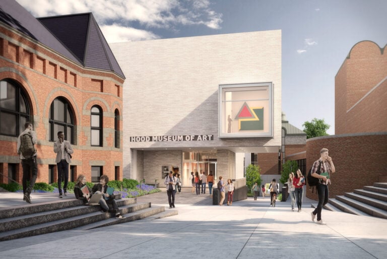 Museum of Art at Dartmouth College. Rendering by MARCH. Artist rendering of the north façade of the expanded Hood
