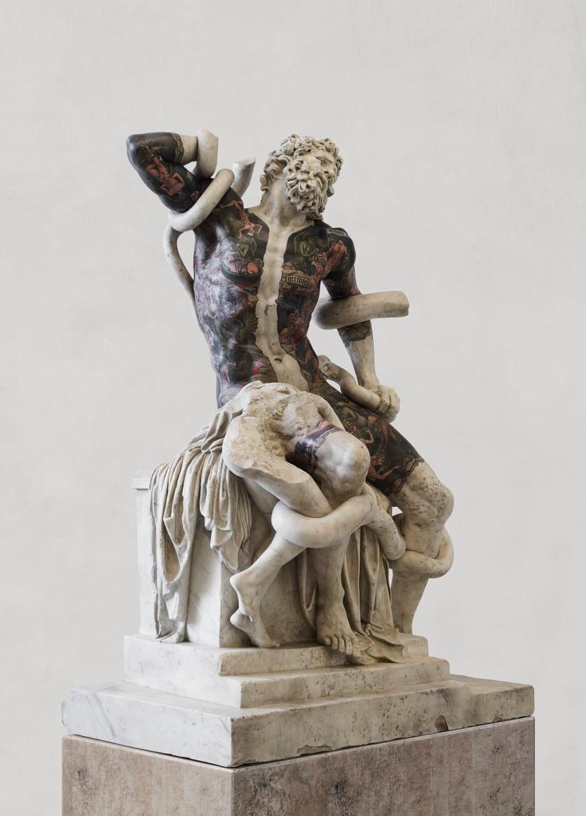 Fabio Viale, Laocoonte, 2018 White marble and pigments, cm 198,5 x 134 x 87