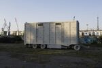 Jevgeni Zolotko, The Sacrifice, 2018 (installation view). Installation, mixed media (livestock trailer, sound mechanism), continuous sound loop. Approx. 800 × 260 × 350 cm. New commission for the 1st Riga Biennial. Courtesy of the artist. Photo Andrejs Strokins