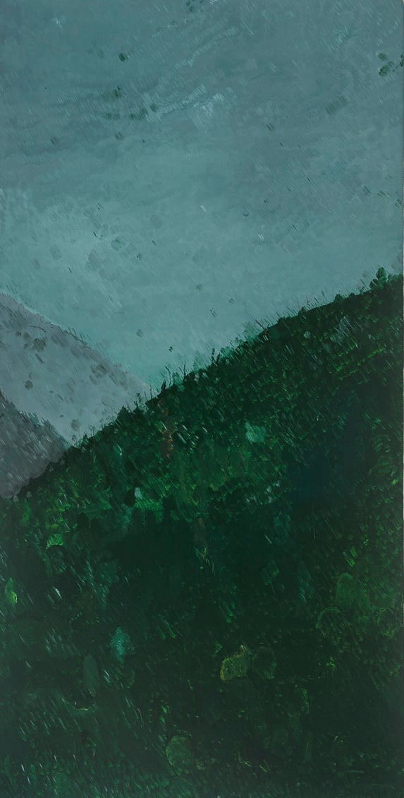 Michele Tocca, Approaching Rain (Henri de Valenciennes), 2017, olio su tela, 142 x 72 cm. Photo Sebastiano Luciano 2018