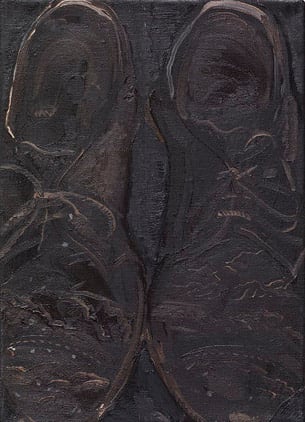 Michele Tocca, Le scarpe del pittore, 2015, olio su tela, 25 x 31 cm