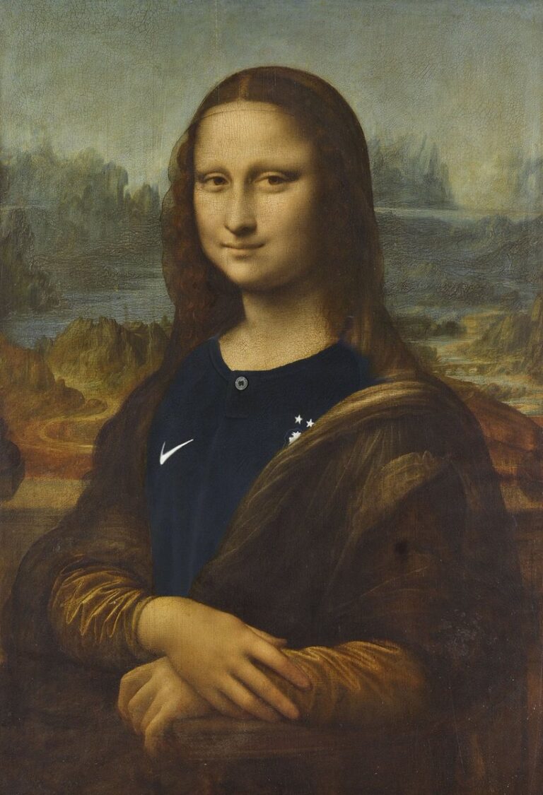 Monna Lisa festeggia la vittoria della Francia ai Mondiali. L'immagine usata sulla pagina Twitter del Louvre