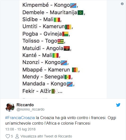 Tweet contro i giocatori neri della nazionale francese 1 La Gioconda è nostra! Tifosi italiani in rivolta dopo i Mondiali. Il Louvre risponde (in italiano)