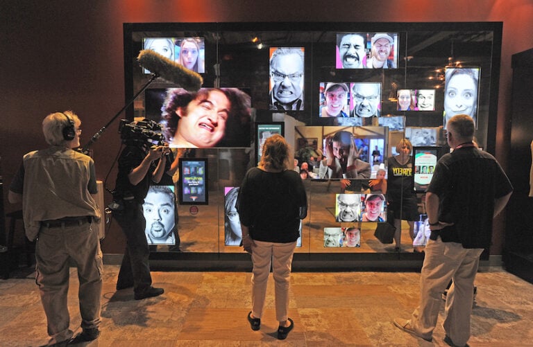 Jamestown, N.Y -Visitors yuck it up at the National Comedy Center, a museum dedicated to the art of Comedy. The $50 million museum features an array of artifacts and high-tech exhibits, including — no kidding — holograms of comedians, both dead and alive. Jamestown in located is Western New York 75 miles south of Buffalo. Photo by: Dan Cappellazzo