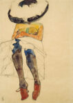 Egon Schiele SEATED SEMI-NUDE WITH HAT AND PURPLE STOCKINGS (GERTI), 1910, Charcoal and watercolor on paper, Collezione Privata Courtesy of W&K – Wienerroither & Kohlbacher, Vienna