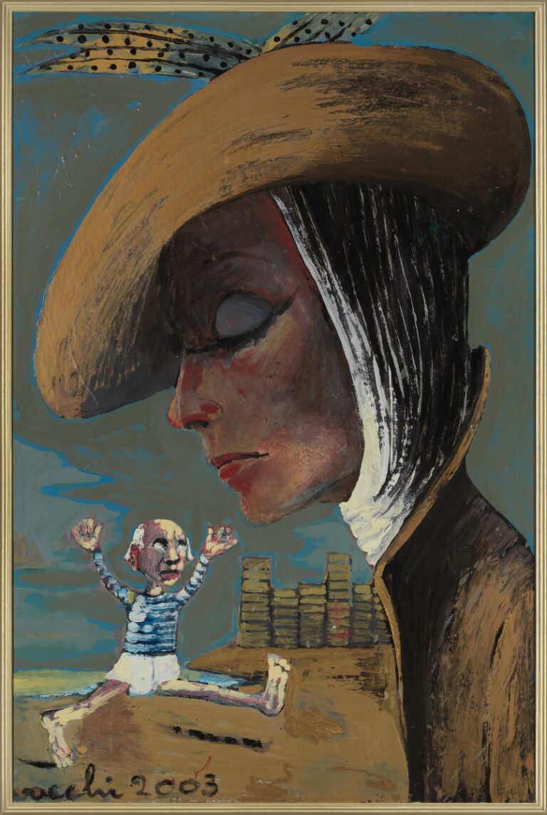 Sergio Vacchi, Pablo Picasso rincorre Greta Garbo, 2003