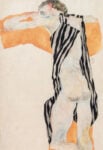 Egon Schiele. Jeune fille nue couchée, en chemisier à rayures, 1911 Liegender Mädchenakt in gestreiftem Kittel Crayon et aquarelle sur papier, Collezione privata, Vienna, Courtesy Kunsthandel Giese & Schweiger, Vienna