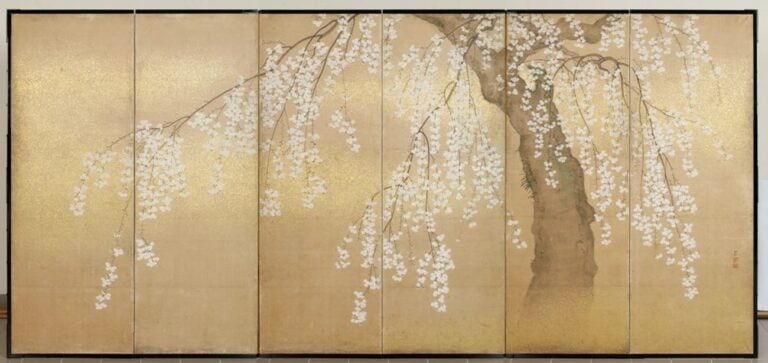 Hara Zaimei, Ciliegio fiorito su fondo oro, metà XIX secolo. Paris, Musée Guimet