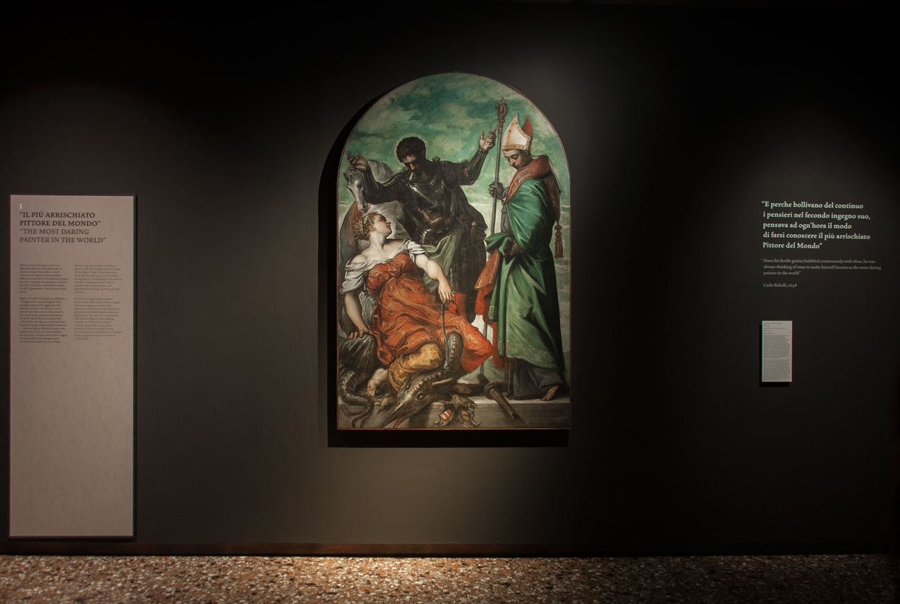 Tintoretto, San Giorgio, San luigi e la principessa, 1552, installation view at Palazzo Ducale, Venezia 2018, photo Irene Fanizza