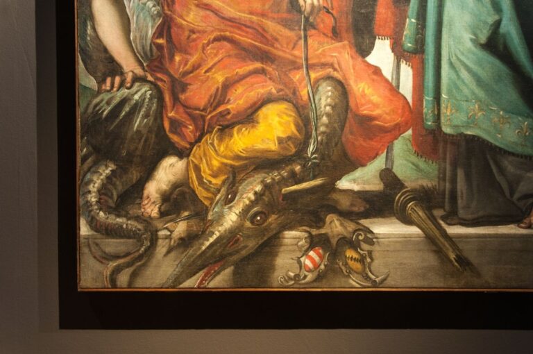 Tintoretto, San Giorgio, San luigi e la principessa (dettaglio), 1552, installation view at Palazzo Ducale, Venezia 2018, photo Irene Fanizza