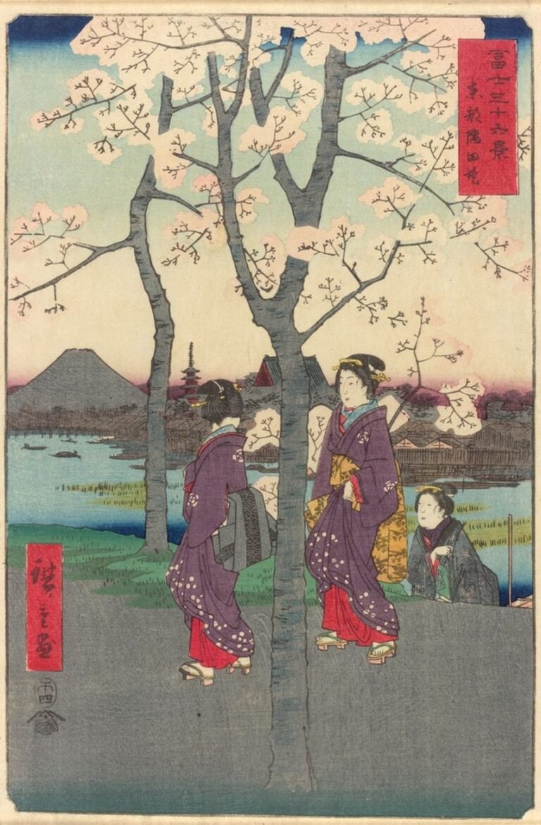 Utagawa Hiroshige, Le sponde della Sumida a Edo, 1858. Louvre Abu Dhabi