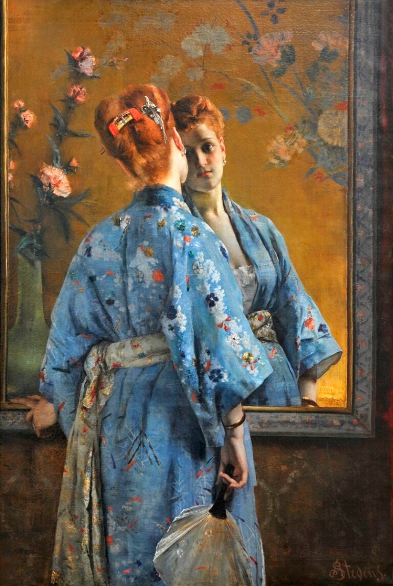 Alfred Stevens The Japanese Parisian 1872 © Musée des Beaux Arts de La Boverie Lüttich 805x1200 Da Monet a Klimt tutti pazzi per il Giappone. A Vienna una mostra sul fascino per l’esotico