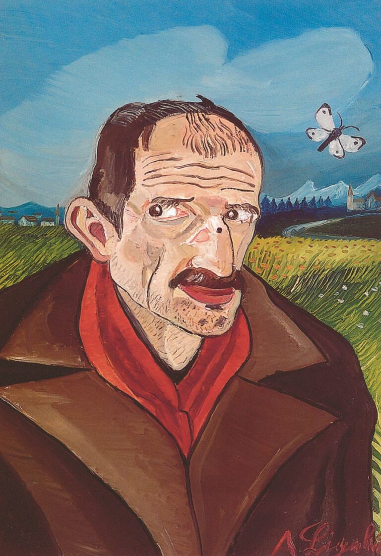 Antonio Ligabue, Autoritratto con farfalla, 1956-57. Collezione privata