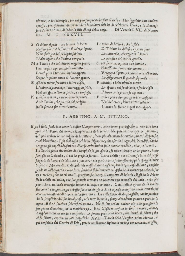 De le lettere di m. Pietro Aretino, 1538. Firenze, Biblioteca Nazionale Centrale