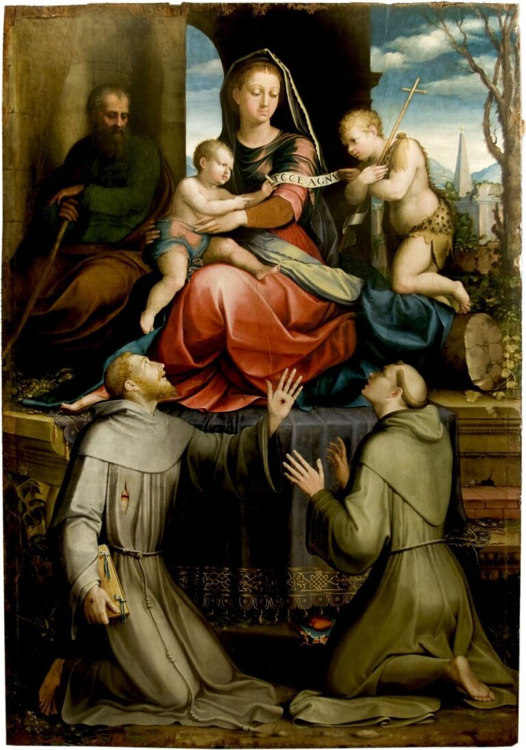 Domenico e Orazio Alfani, Sacra Famiglia con san Giovannino e i santi Francesco e Antonio da Padova, 1537-44. Perugia, Chiesa di San Francesco al Prato