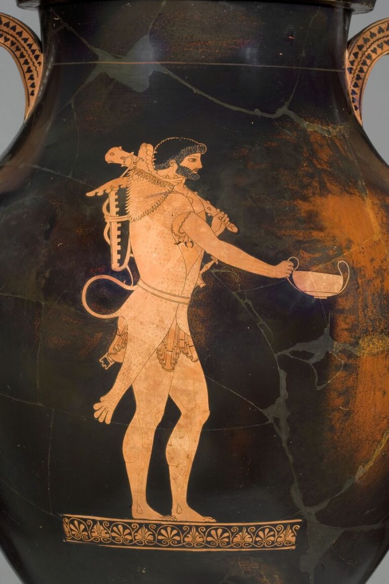 Ercole e Atena (particolare), anfora attica del Pittore di Berlino, 500-490 a.C. ca. Antikenmuseum Basel und Sammlung Ludwig
