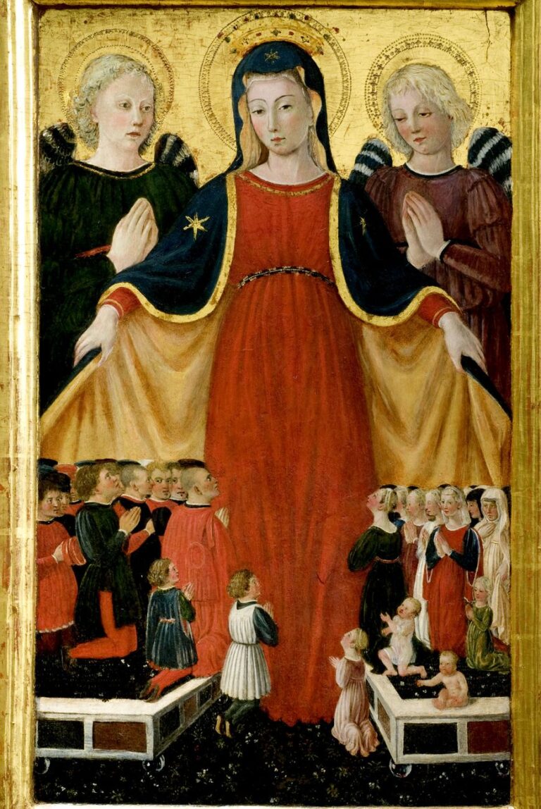 Giovanni di Piermatteo detto Giovanni Boccati, Madonna della Misericordia e due angeli oranti, 1470-75. Perugia, Chiesa di San Tommaso