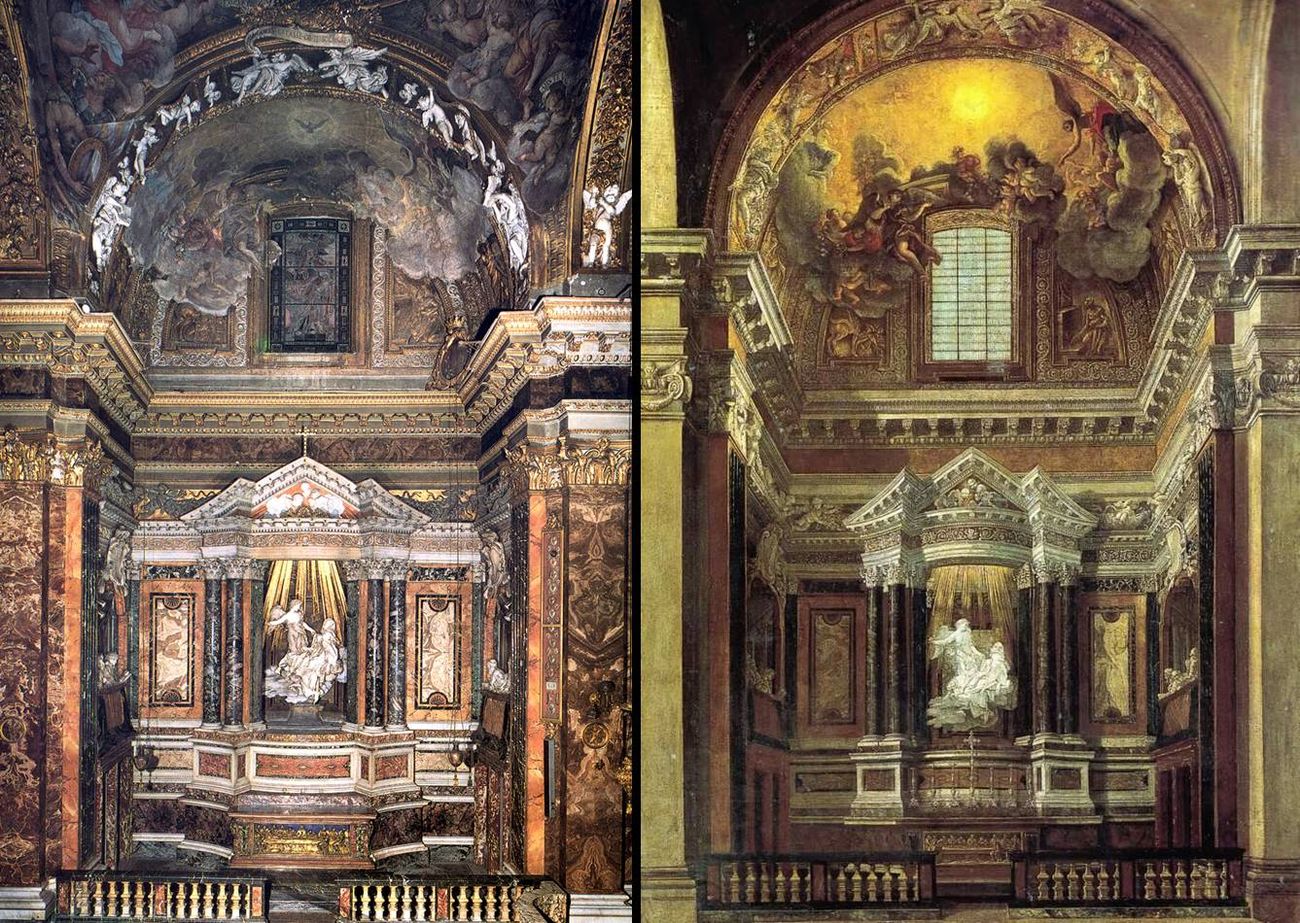 La Cappella Cornaro come è oggi e nella veduta di Guidobaldo Abbatini (1651 ca.)