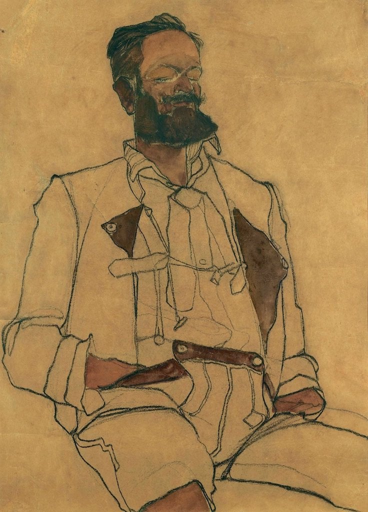 PORTRAIT OF A GENTLEMAN - CARL REININGHAUS, EGON SCHIELE, Gouache, watercolor and black crayon on paper 44.2 x 31.5 cm. Executed in 1910