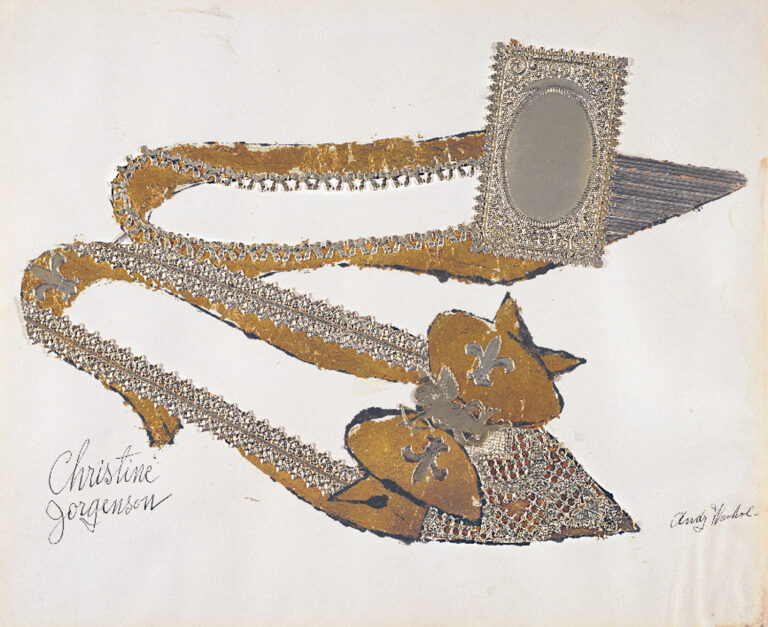 Andy Warhol (1928–1987), Christine Jorgenson, 1956. Collaged metal leaf and embossed foil with ink on paper, 32.9 x 40.7 cm. Sammlung Froehlich, Leinfelden-Echterdingen, Germany © The Andy Warhol Foundation for the Visual Arts, Inc. / Artists Rights Society (ARS) New York