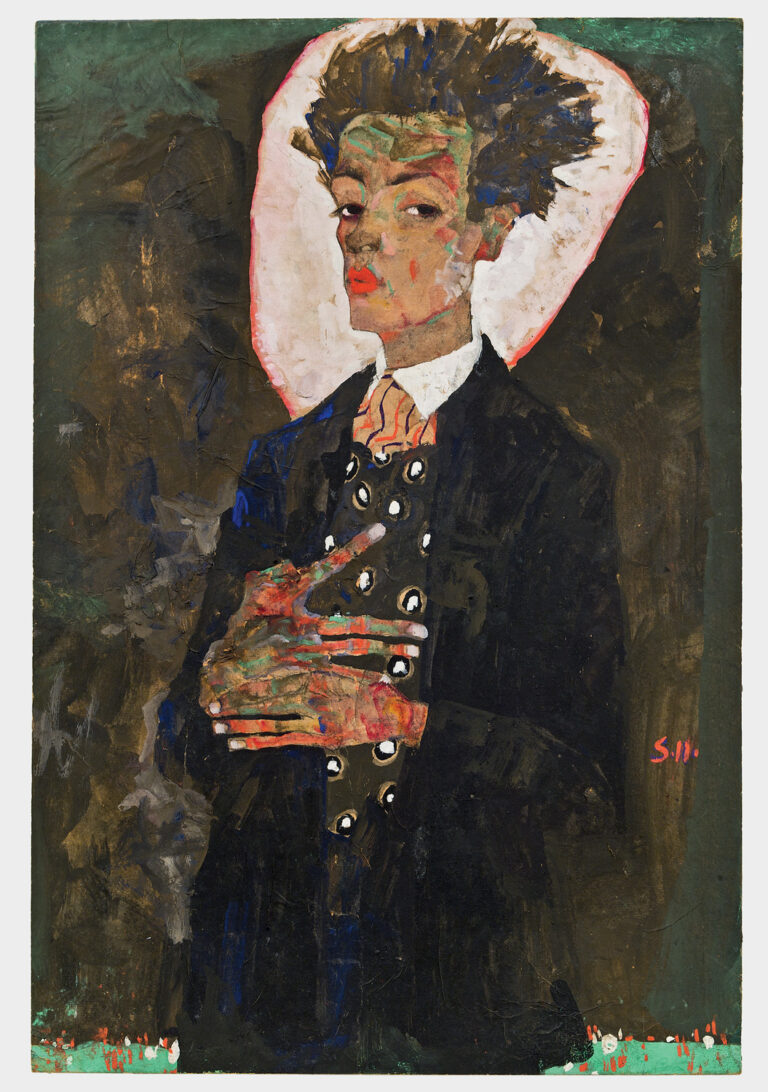 Egon Schiele, Self Portrait with Peacock Waistcoat, Standing, 1911, Ernst Ploil, Vienna. Picture: Courtesy of Ernst Ploil, Vienne